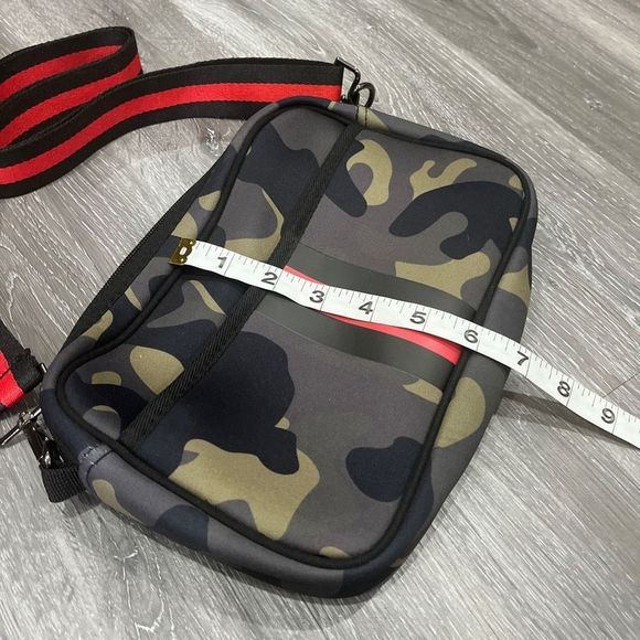 Hadley Neoprene Crossbody Camo Neoprene Fabric Black Red Crossbody Strap - Picture 5 of 8